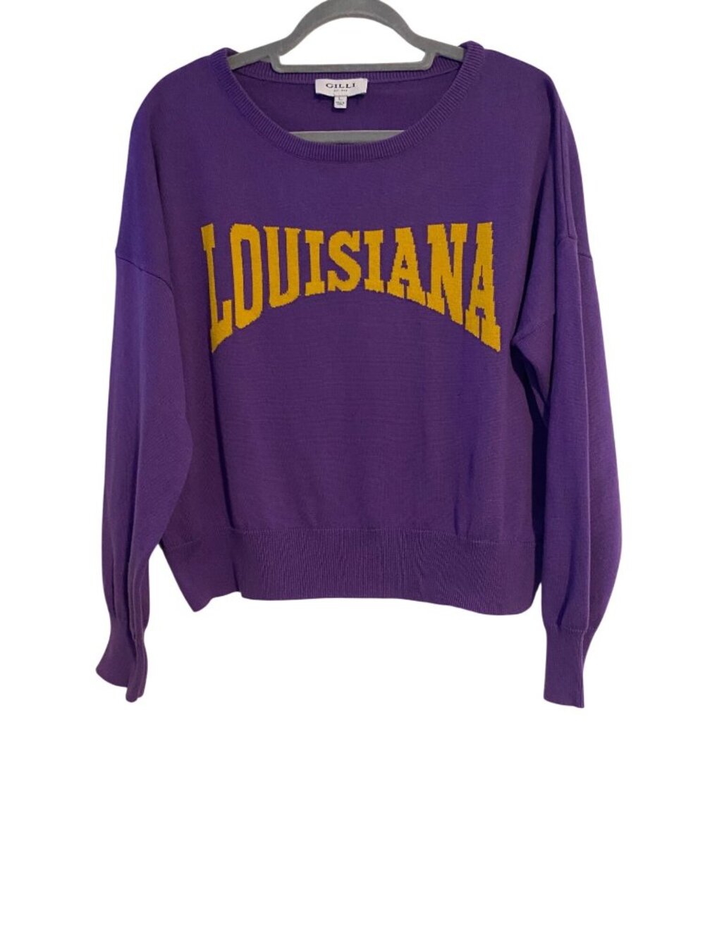 Gilli Women's Size L Purple Crewneck Louisiana Sweater Ribbed Details Preppy